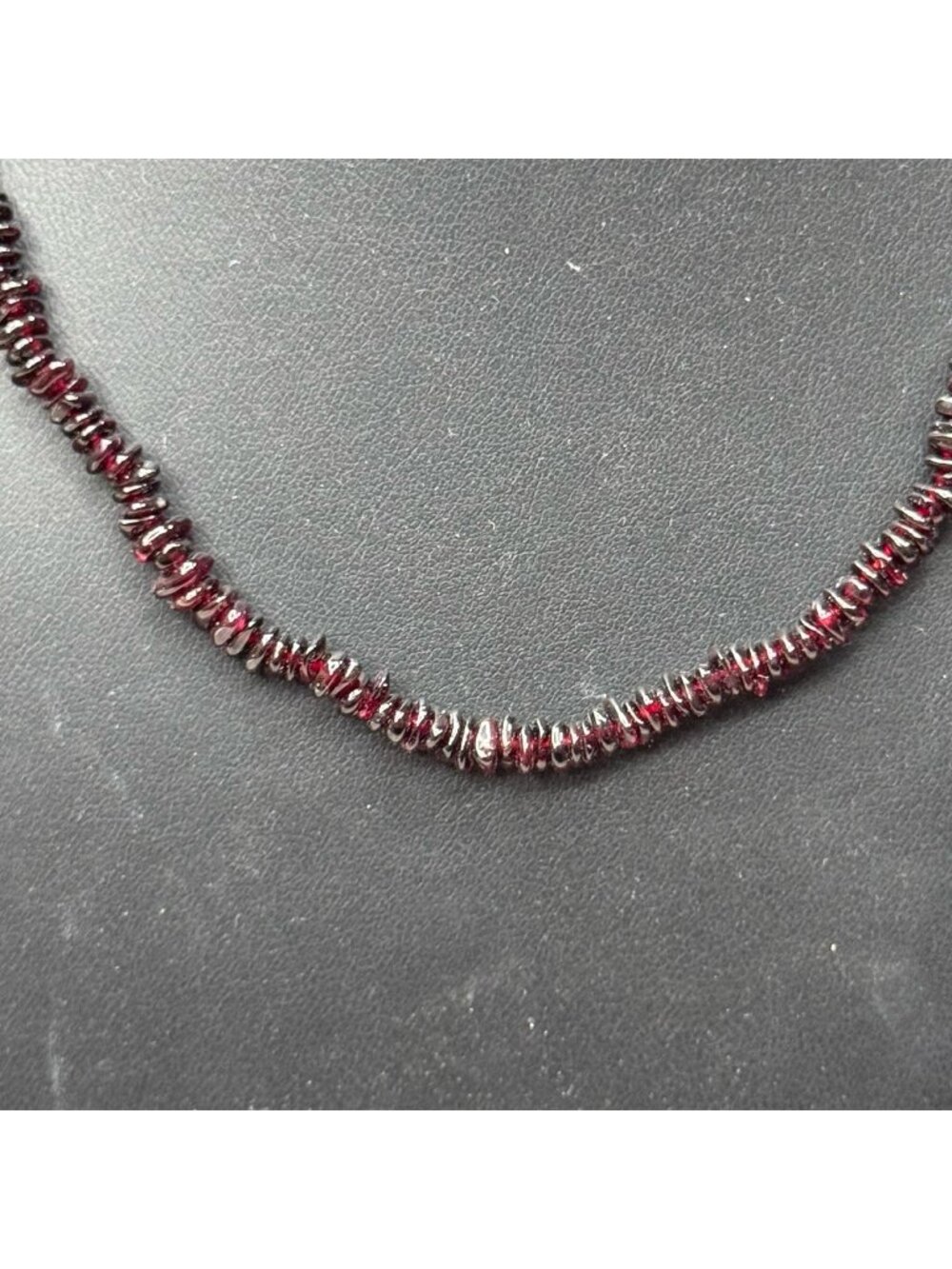 Vintage Polished Garnet Chip Bead Necklace Sterling Silver 17.5" Estate Long